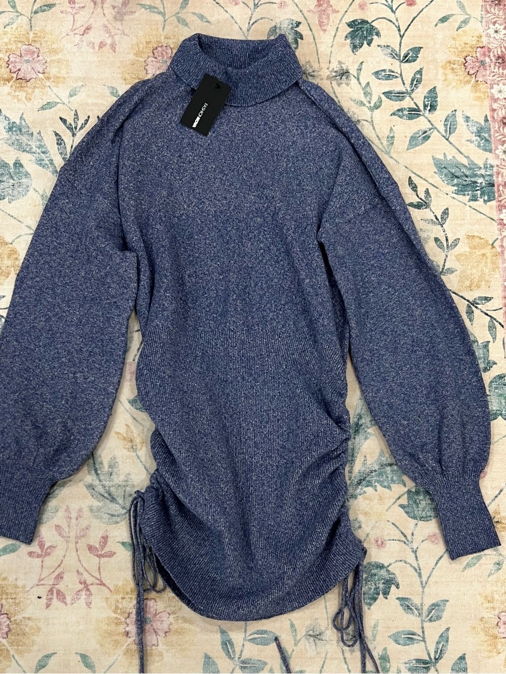 Fashion Nova Blue Mock-Neck Ruched-Side Sweater